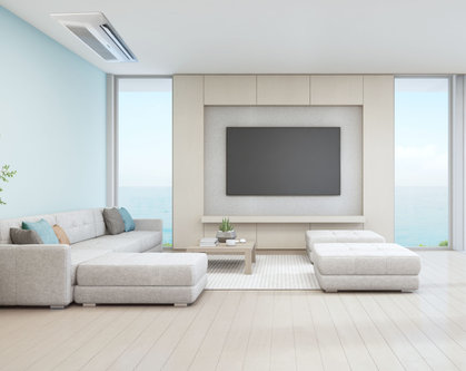 Skutečná realizace jednocestné kazety Samsung WindFree Slim v obývacím pokoji